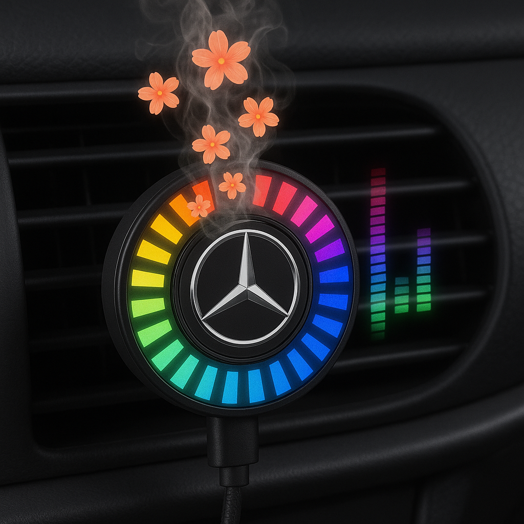 LED-bilbelysning med musikalisk rytm och logotyp (med doftspridare)